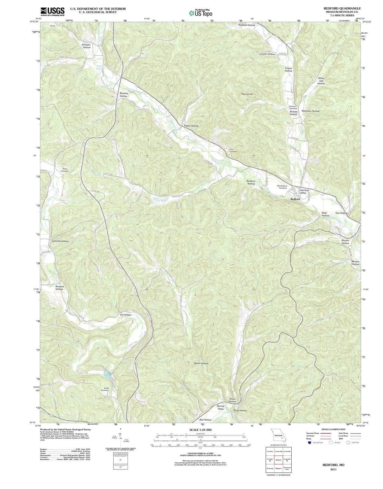 Redford Missouri USGS Topographic Quadrangle Map, 2011, 1:24000