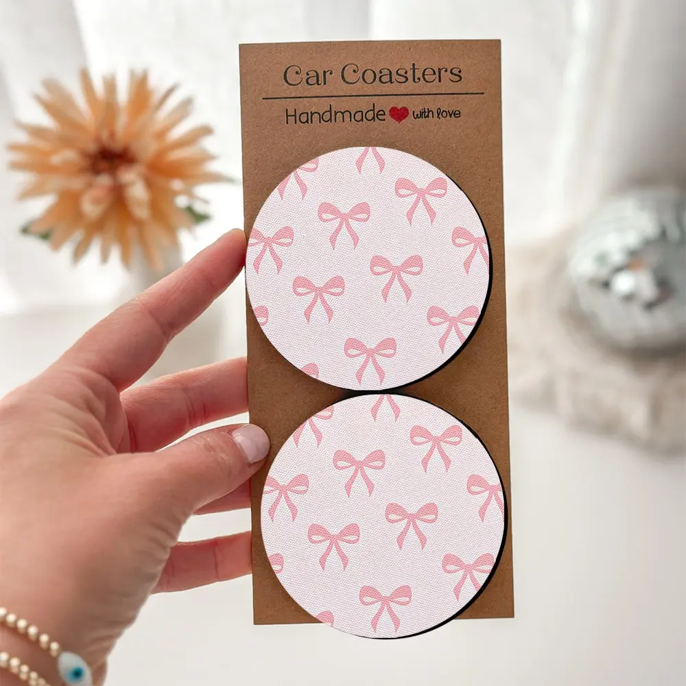 Super cute pink bow desktop coasters, perfect for birthdays, Valentine's Day, and a great gift choice all year round, Waterproof Coasters, Decorative Coaster, Home