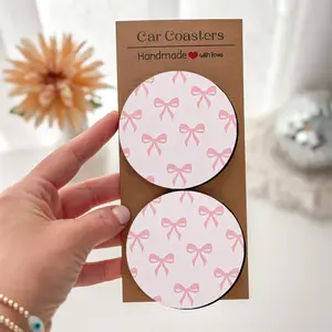 Super cute pink bow desktop coasters, perfect for birthdays, Valentine's Day, and a great gift choice all year round, Waterproof Coasters