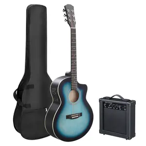 KMA102 41-Inch Basswood Panel Matte Edging Folk Guitar, Rubbed Blue Jumbo Body, Rosewood Fretboard with 15W Amplifier, Bag, Tuner and Accessories