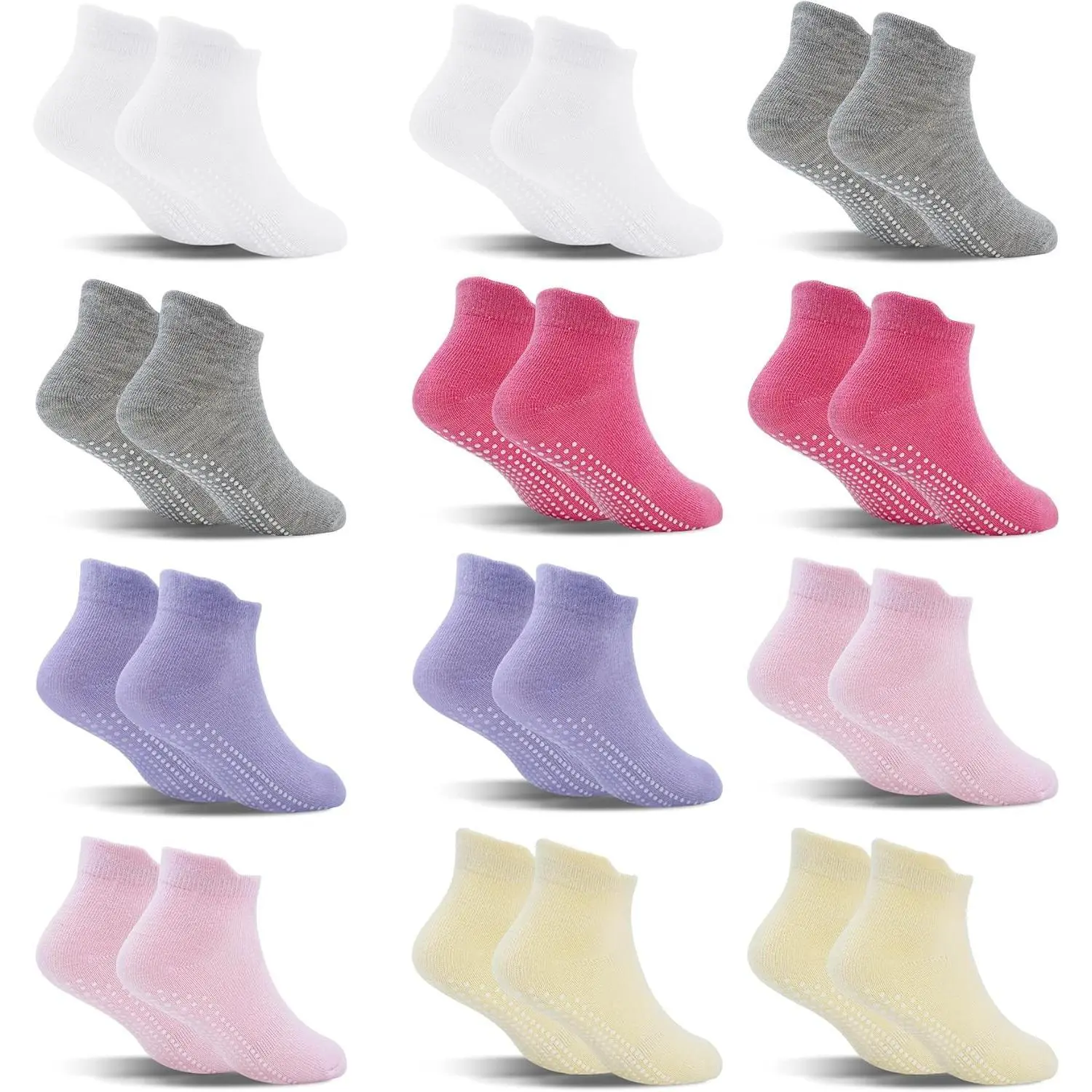 KF5-SOC11 #05 Boys Multicolor 12-Pair Elastic Socks Set, Candy Colored Non-Slip Gripper Socks for 1-7 Years Old Toddlers (Boys & Girls)