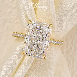 Effinny Jewelry 7.0ct Elongated Radiant Cut Engagement Ring, 925 Sterling Silver Promise Ring with Half Eternity Wedding Band, 5A Cubic Zirconia Bridal Ring for Wedding, Party, Travel