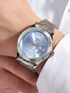 Men's Elegant Round Dial Analog Quartz Wristwatch with Box, Business Fashion Watches for Party and Daily Wear Accessory, Trendy Exquisite Versatile Watch Gift for Birthday