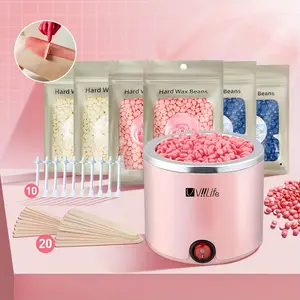 Viilife Hard Waxing Kit 6 Pack Wax Beads Hair Removal Set with 20 Sticks & 10 Nose Waxing Sticks for Face Eyebrows Body Bikini Hot Waxing Pot Gentle Sensitive Plant Formula