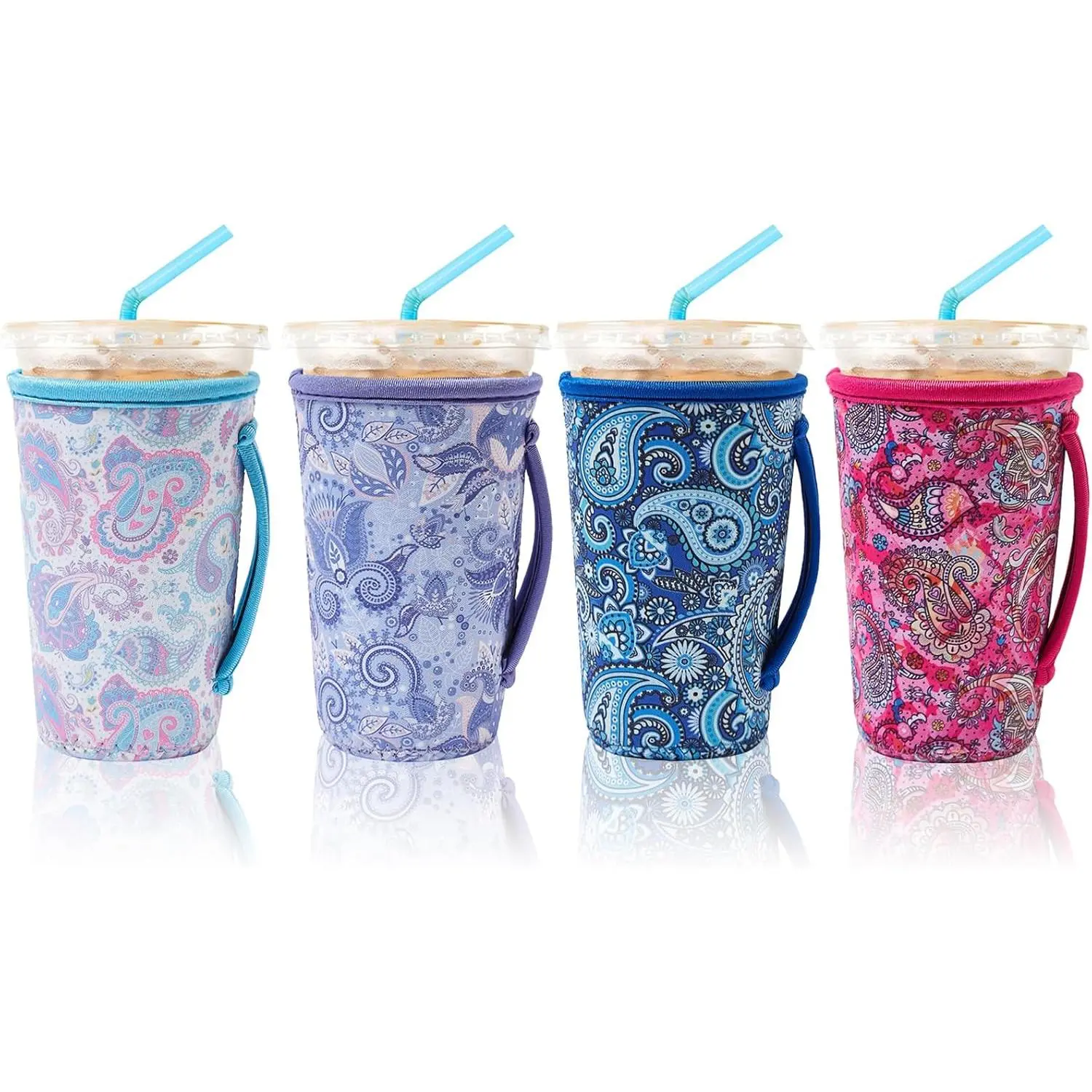 4 Pack Iced Coffee Sleeve, Neoprene Cup Sleeves Suitable For Beverage Sleeves For Hot And Cold Coffee Or Ice Drink Coffee cup sleeve for  coffee cup(Paisley,30-32 OZ)