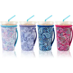 4 Pack Iced Coffee Sleeve, Neoprene Cup Sleeves Suitable For Beverage Sleeves For Hot And Cold Coffee Or Ice Drink Coffee cup sleeve for  coffee cup(Paisley,30-32 OZ)