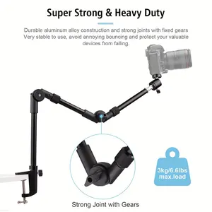 Network Camera Stand with, 22 Inch Foldable Flexible Goose Neck Mobile Clamp, Desktop Projector Mount, Adjustable Angle, Adjustable Overhead Stand