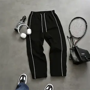 Men’s summer straight-leg drawstring pants, fashionable street-style versatile casual loose athletic pants