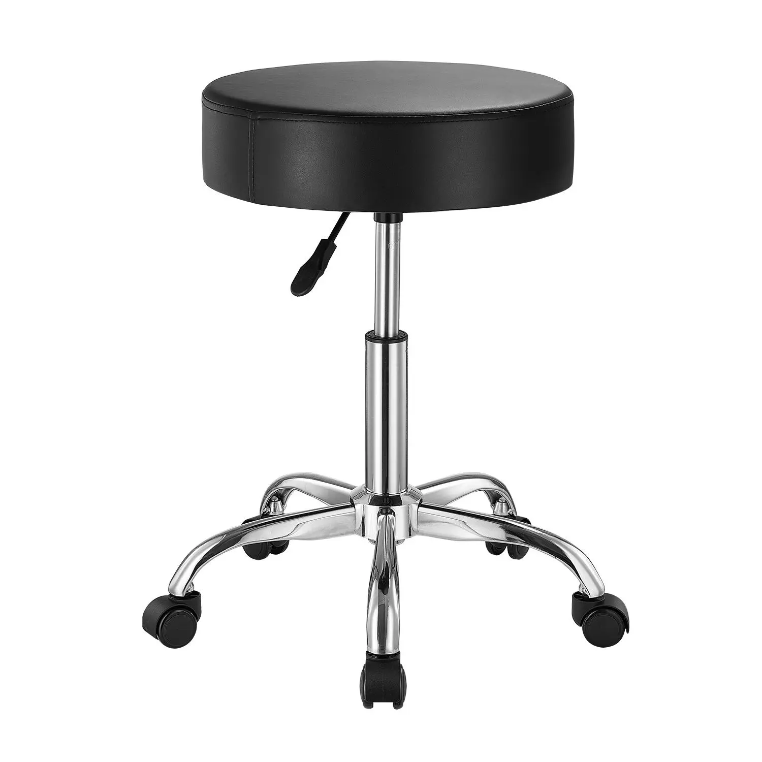 VEVOR Rolling Stool with Wheels,  450 LBS Weight Capacity Round Rolling Stool Chair, Height Adjustable Thickened PU Leather Swivel Stool for Salon, Spa, Massage, Tattoo, Clinic, Black