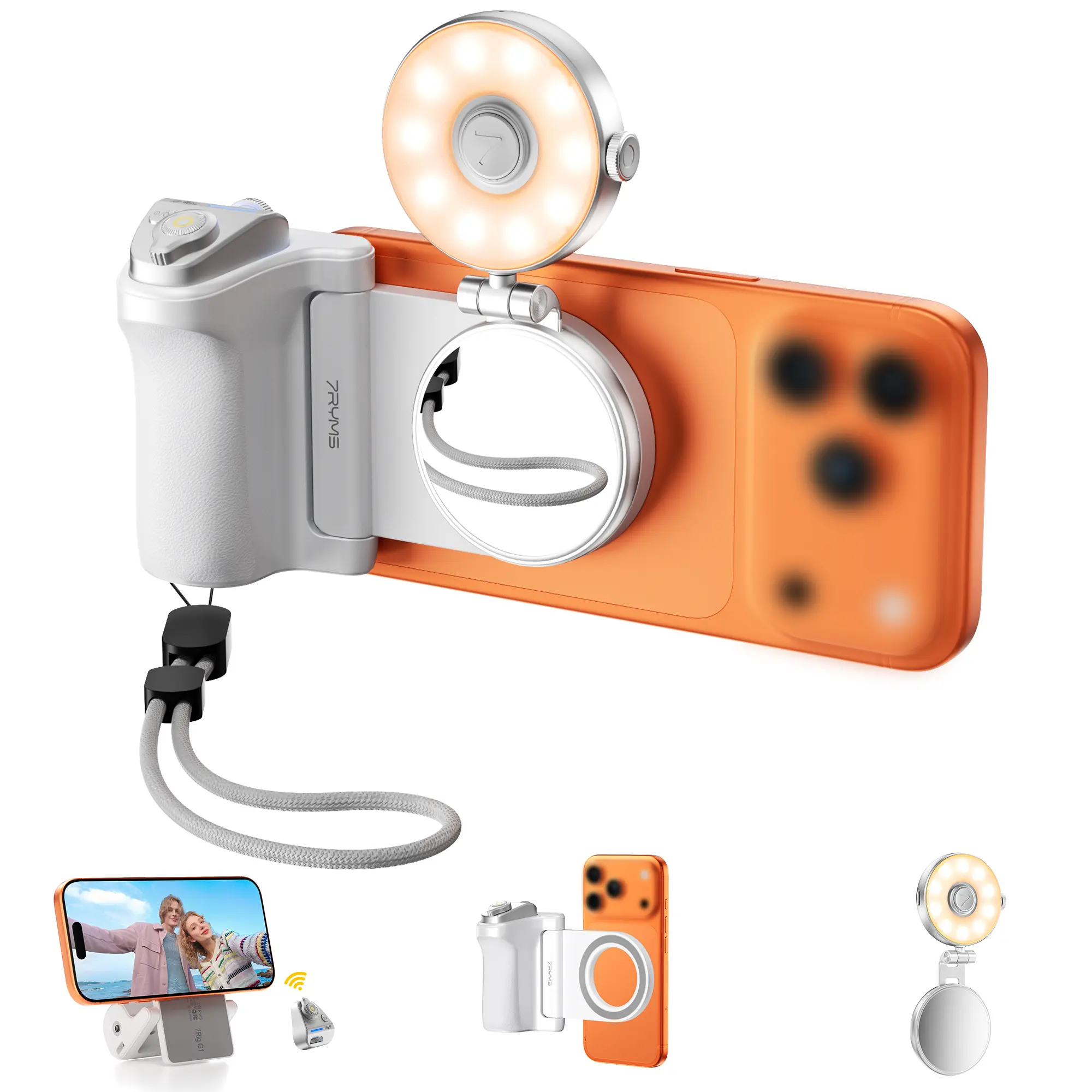 7RYMS 7Rig G1 Magnetic Phone Grip & L1 Fill Light Kit, Dual Side Mag, Pocket Sized Foldable & Rotatable Stand,Adjustable Color Temp, Built in Bluetooth Remote, Ergonomic Handle with Standard 1/4 Screw Hole,for vlog & selfie,for iOS/Android