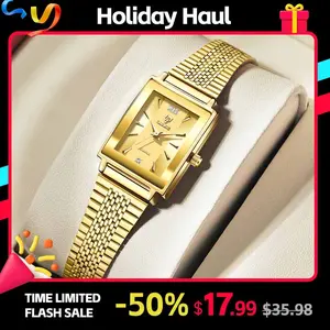 LIEBIG Elegant Gold Square Dial Watch for Daily & Formal Wear 3ATM Waterproof Women's Quartz Watch Stylish Fashionable Accessory Casual Trendy Wristwatch