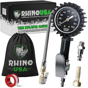 Rhino USA Analog Tire Inflator with Pressure Gauge (0-100 PSI) - ANSI B40.1 Accurate, Large 2"