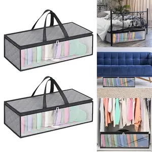 2Pcs Gray Non-Woven Fabric Foldable Storage Bags Set for Clothes Hats Luggage & Bra Organizing Versatile Space-Saving Organiser