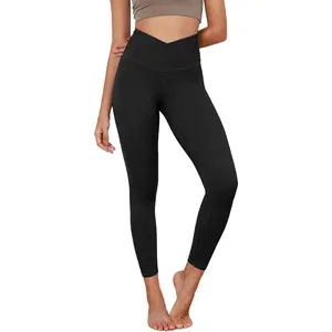 ODODOS Women's Cross Waist Yoga Leggings with Inner Pocket, 23"/25"/28" Gathered Crossover Workout Yoga Pants ODODOS