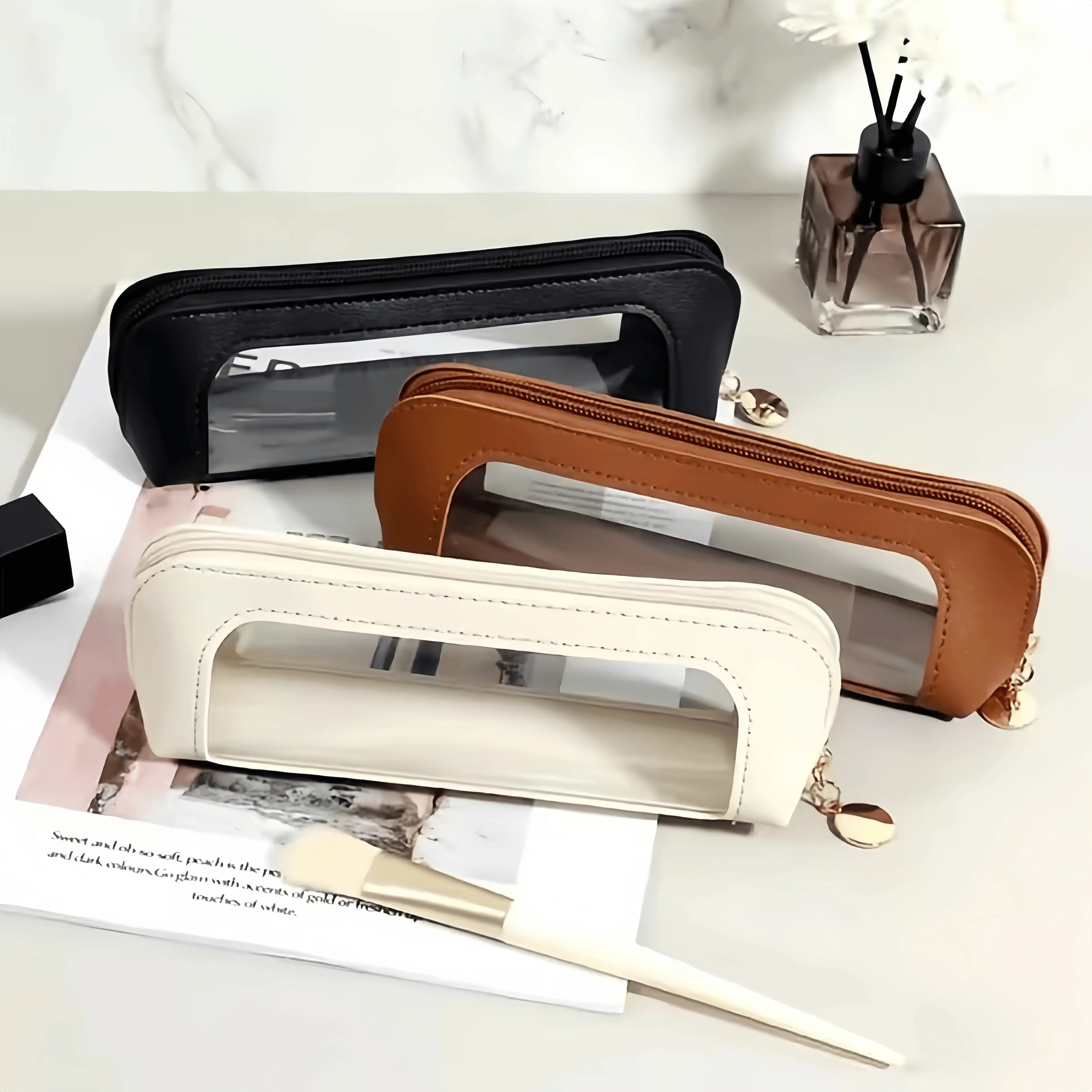 Transparent makeup bag, makeup tool storage box, multifunctional storage pouch, convenient travel and party organizer pouch, stylish essential eyebrow brush storage box for girls