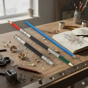 2pcs Adjustable Pencil Extender, Dual Spring Clip Adapter, Portable Non-Slip Handle, Art Student Essential Tool, Multiple Sizes Included