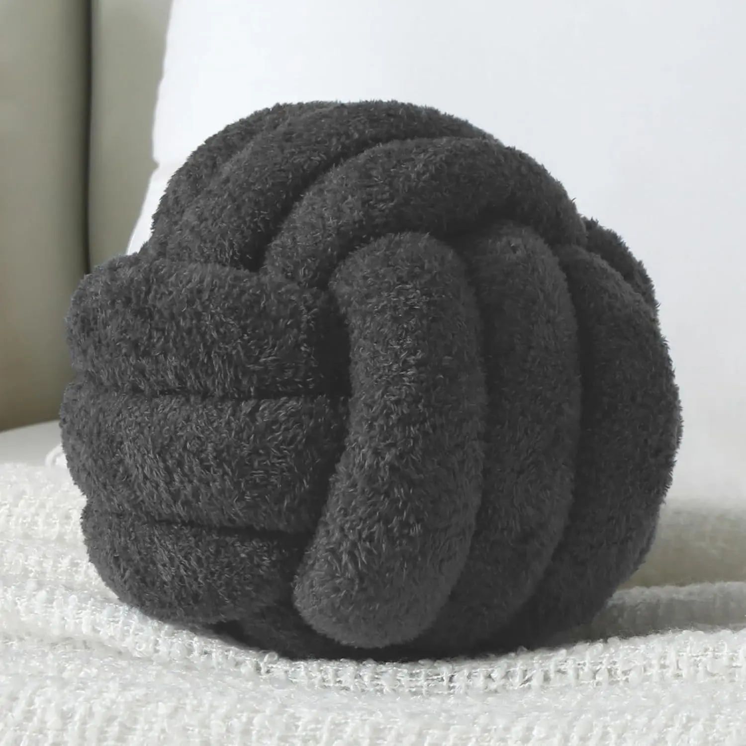 Knot Pillow Ball Plush - Decorative Throw Pillows for Bed  , Round Knot Cushion for Sofa Decor Pet , Grey 8 inch