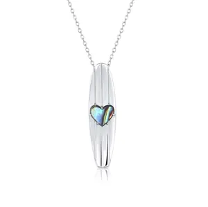 Surfer Girl Beach Necklace - Cute Longboard Surfboard Charm on Adjustable 16"-18” Stainless Steel Chain - The Perfect Surf Jewelry Gift for Her