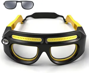 Rechargeable LED Headlamp Glasses, Motion Sensor + Touch Control, 5 Light Modes, USB-C Charging, Hands-Free Lit Glasses for Running, Camping, Fishing, Cycling & Hiking (Yellow and Black)
