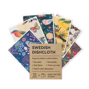 6 Pack Swedish Dishcloths for Kitchen - Reusable Dish Cloths for Washing Dishes Absorbent Cute Funny Kitchen Towels Cleaning Sponge, Floral Bird