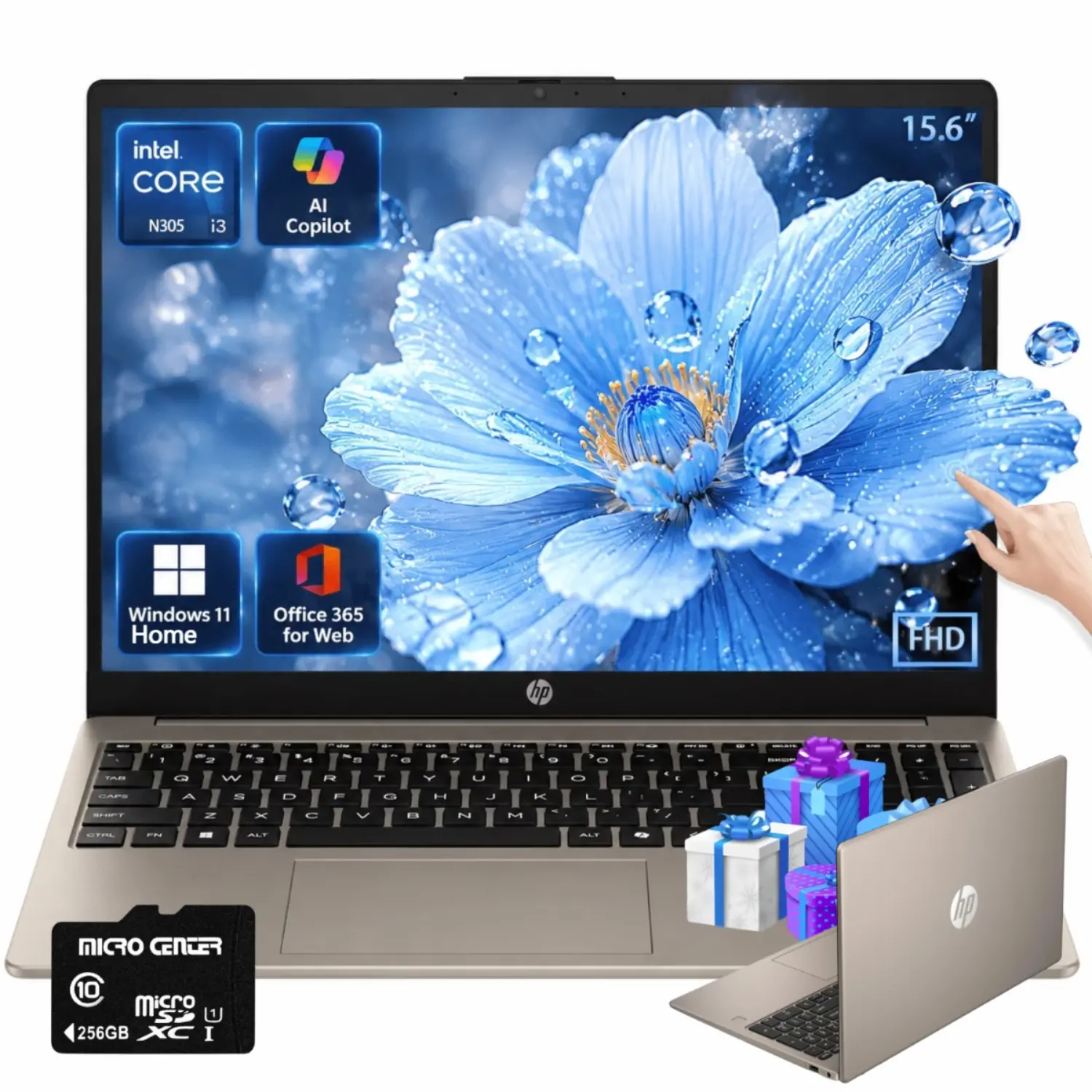 HP 15.6 Touchscreen Laptop, Core i3-N305,up to 32GB RAM, 512GB SSD | 15.6'' FHD Touch Display, Windows 11 Home, Intel UHD Graphics, Laptop for Student & Business, Wi-Fi 6, Bluetooth 5.3,Bundle Accessories
