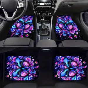 4pcs Universal Car Floor Mats Set, Car Interior Accessory, Butterfly Design, All-Season Vehicle Carpet Protection, Fits Cars, Trucks, Suvs, Perfect Gift