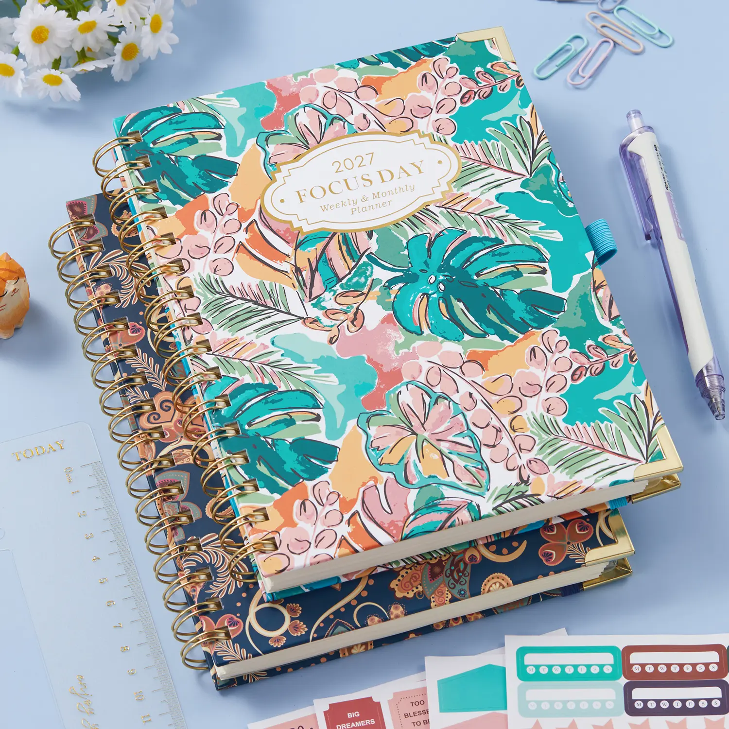 2027 Weekly and Monthly Planner/Calendar, (Jan 2027 - Dec 2027) Spiral Bound Planner with Colorful Monthly Tabs, Ruler, 4 Planning Stickers, Agenda Book for Home Office School Supplies, 6.5" X 8.4"