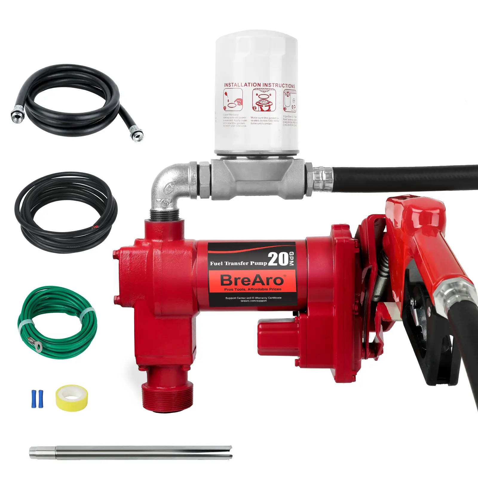 Cast Iron Heavy Duty Diesel Transfer Pump, 12V 20 GPM with Auto Off Nozzle for Transferring Diesel, Kerosene, Fuel Pump Kit, for Carburetor Lawn Mower Gas Diesel Fuel Transfer Pump