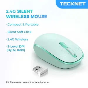 TECKNET Wireless Mouse, 2.4G Quiet Computer Mouse with USB Receiver, 4 Buttons Portable Cordless Mice for Chromebook, Laptop, PC, Mac, 800/1200/1600 DPI  mothersdaygift