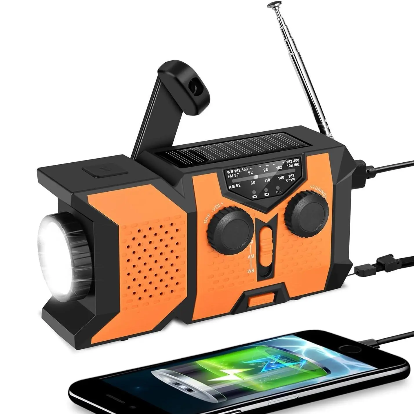 Solar & Hand Crank Radio, 2000mAh Power Bank Smart Phone USB Charger, Portable Self Powered NOAA AM/FM Weather Radio with LED Flashlight, Emergency Crank Radio, Portable Survival Radio, Rechargeable Emergency Radio, Multifunctional Radio, Portable Radios