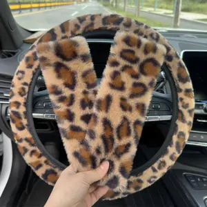 Leopard-Print Car Steering Wheel Cover & Shoulder Protector Set, Non-slip Car Steering Wheel Cover, Universal Car Interior Accessories, Car Interior Decor