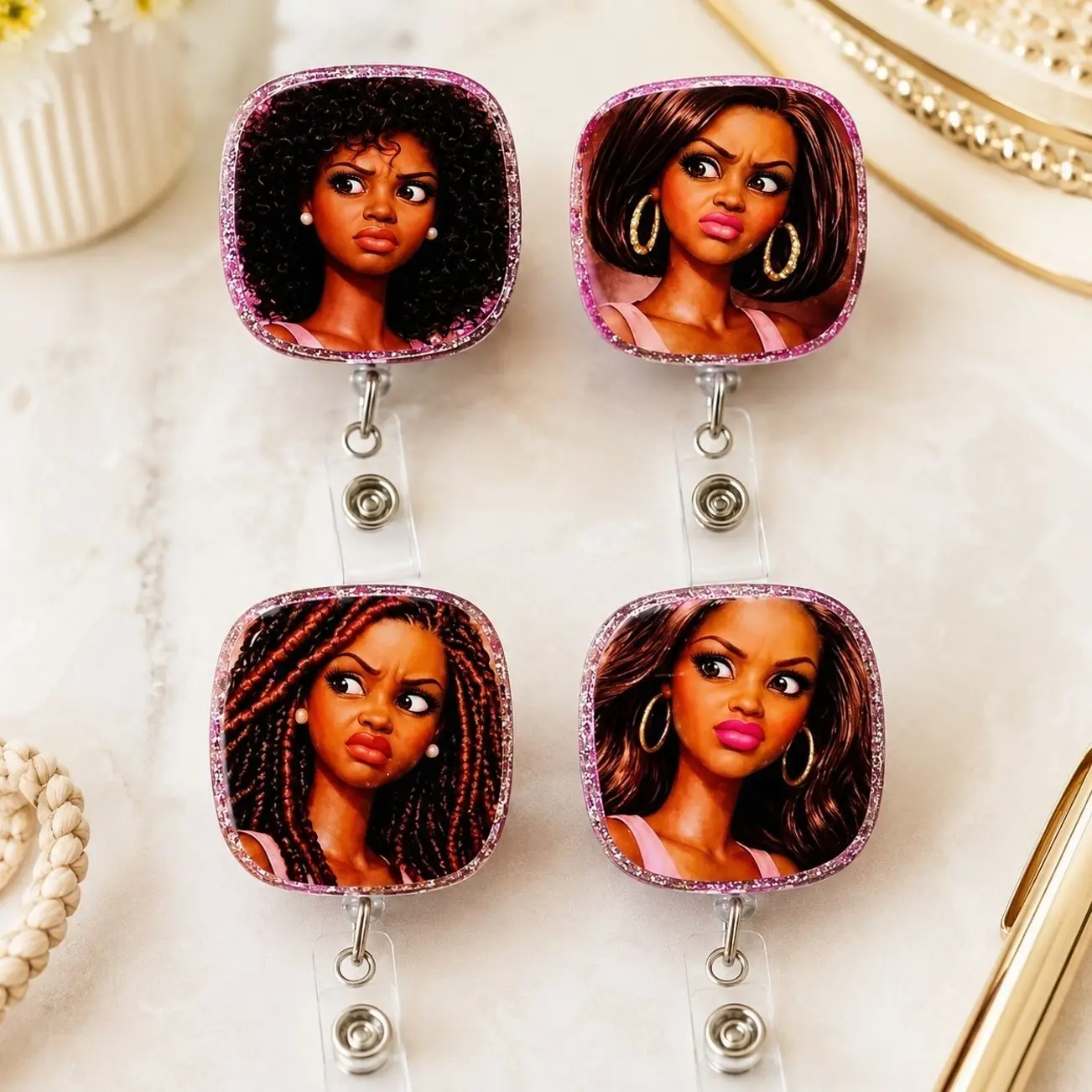 Melanin Queen Disgusted Face Retractable Badge Reel Cute Funny Nursing ID Name Tag Clip For Black Nurses Doctors Medical Students Gift
