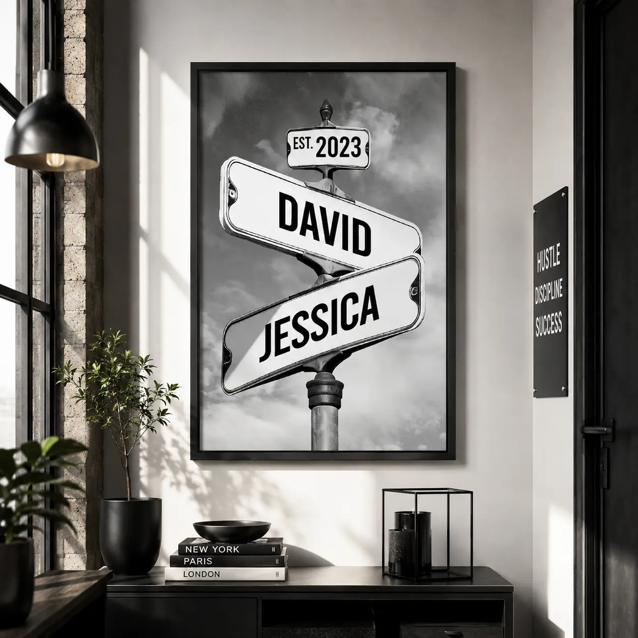 Personalized Vintage Street Sign Canvas for Couples Custom Name Date Crossroad Wall Art Wedding Anniversary Valentine’s Day Christmas Custom Poster Glossy Hand Stretched Ornaments Room Decoration