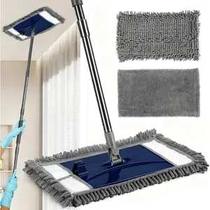 Wall Cleaner Mop with Long Handle, Extra Wall Dust Mop for Washing Walls with 2 Reusable Microfiber Pads, Dry Wet Duster Mop for Floor Ceiling Cleaning, Blue