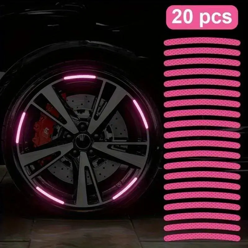 20pcs a set Car tires, wheel hubs, automotive reflective stickers, colored glowing, colored pink stickers, car decorations, Car Accessories