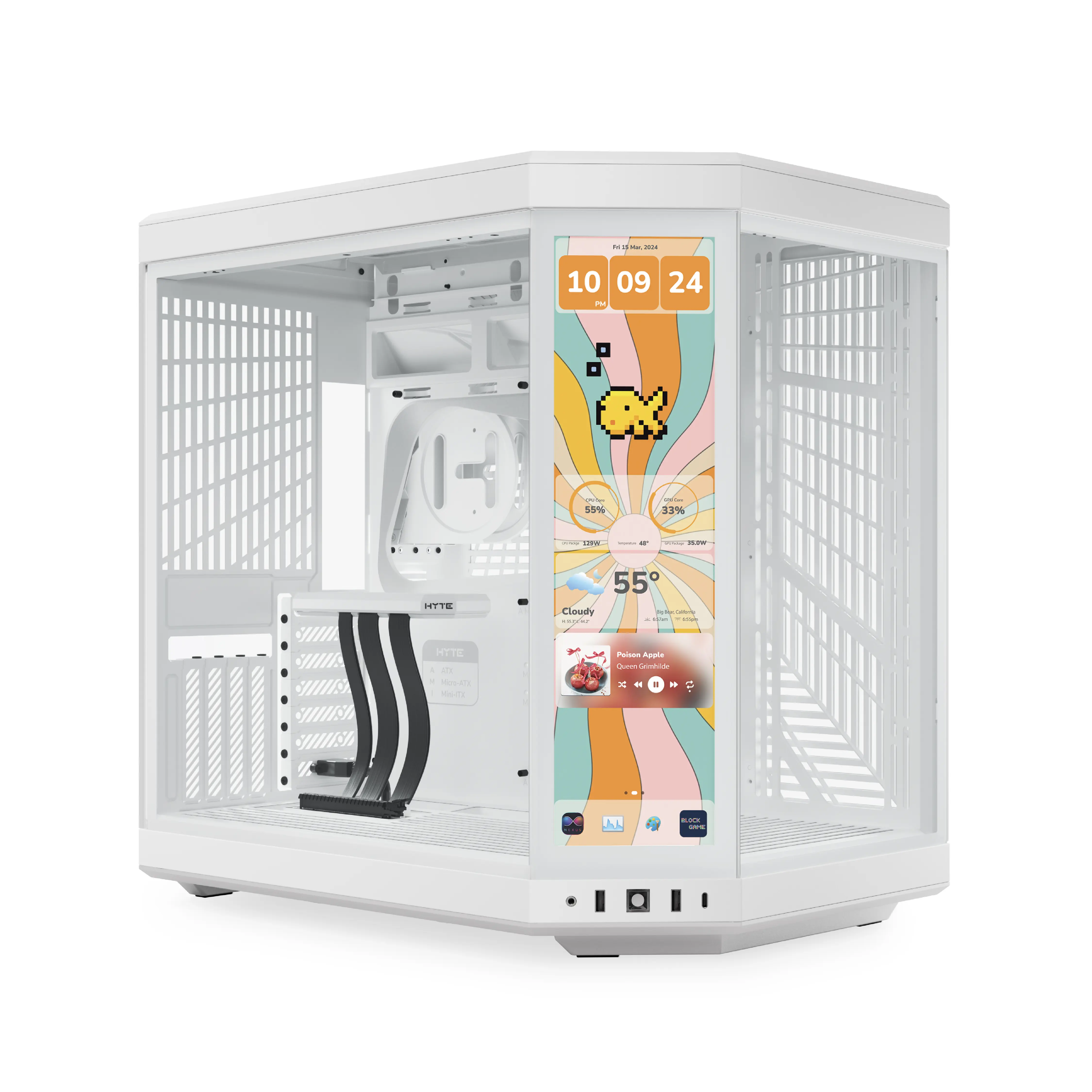 HYTE Y70 Touch Infinite - Modern Aesthetic Gaming PC Case with Integrated 2.5K LCD Touchscreen and PCIe 4.0 Riser Cable included