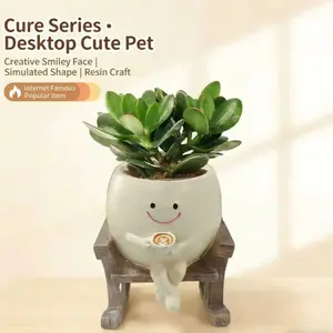 Cute Smiley Face Rocking Chair Succulent Planter, Smiley Face Garden Planter Pot, Swinging Planter, Creative Adorable Desktop Resin Plant Pot Decor, Simulated Shape, Unique Desk Ornament (Plant pot only, no plant included)