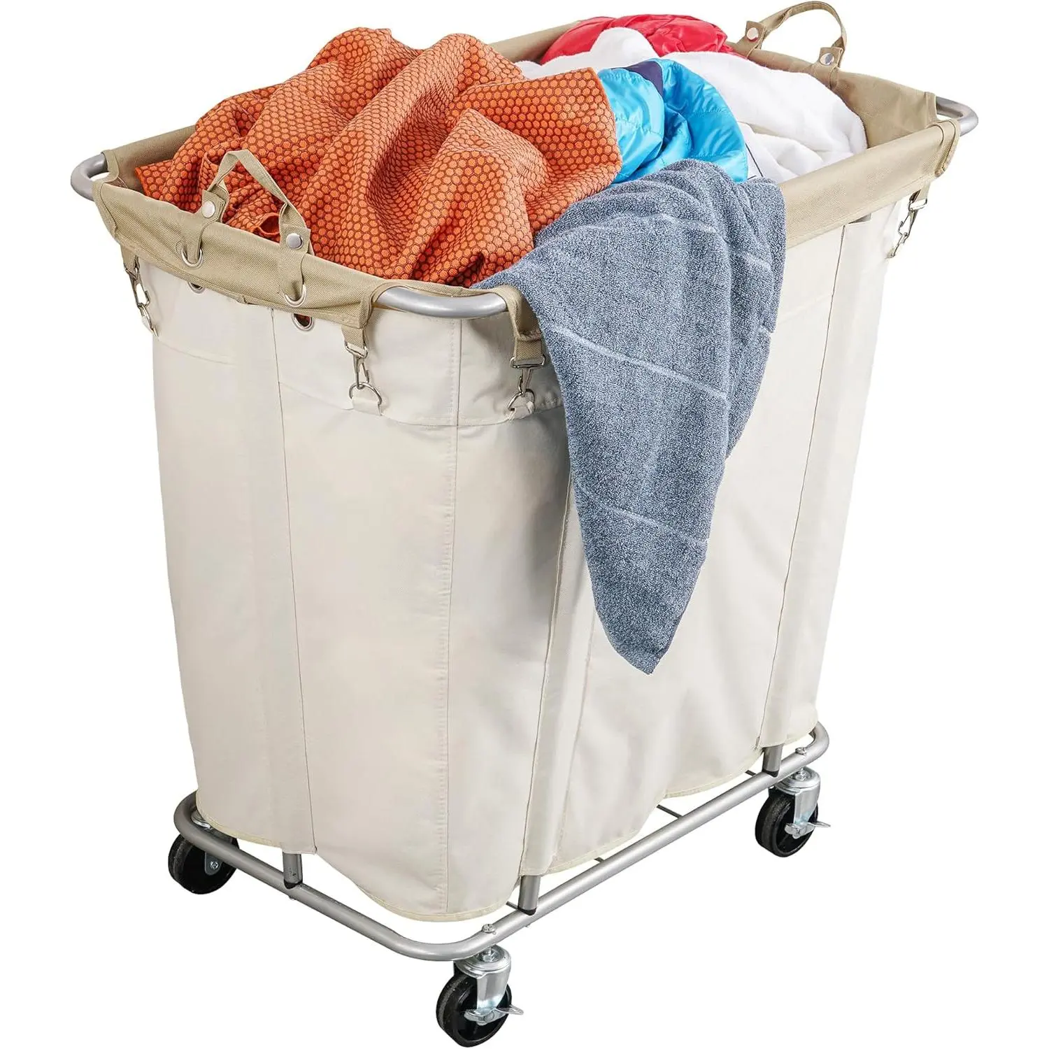 Laundry Cart with Wheels 320L Large Rolling Laundry Cart for Commercial/Home, Rolling Laundry Basket with Steel Frame and Waterproof Lining, 9 Bushel, 32.3L x 19.7W x 30.7H Inch, Beige