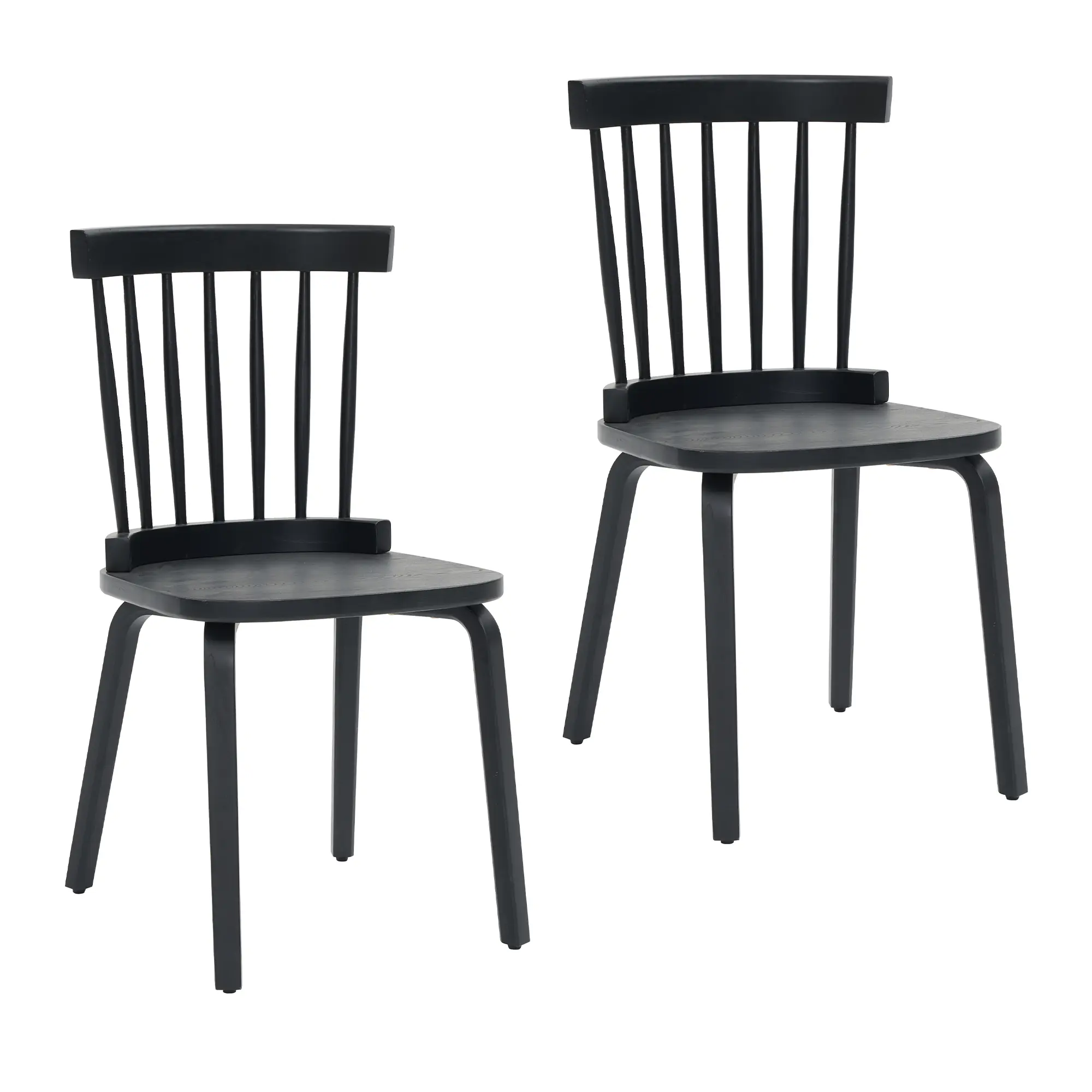 Solid Wood Windsor Dining Chairs, Set of 2, Farmhouse Spindle Back, Widened Seat, Mid-Century Modern French Country Style, Black Finish, for Kitchen, Living Room, Restaurant
