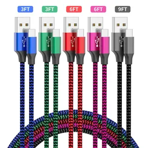 USB A to USB C Type C Fast Charging Data Cable, 5-Pack [3/3/6/6/9FT] for Android/Phones/Tablets/Laptops