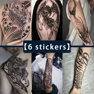 Six Large Herbal Tattoo Stickers, Including Super Large Koi Fish, Unicorn, Phoenix, Mexican Style, and Two Random Patterns, Last 7-15 Days, Suitable for Those Who Don't Want Tattoos