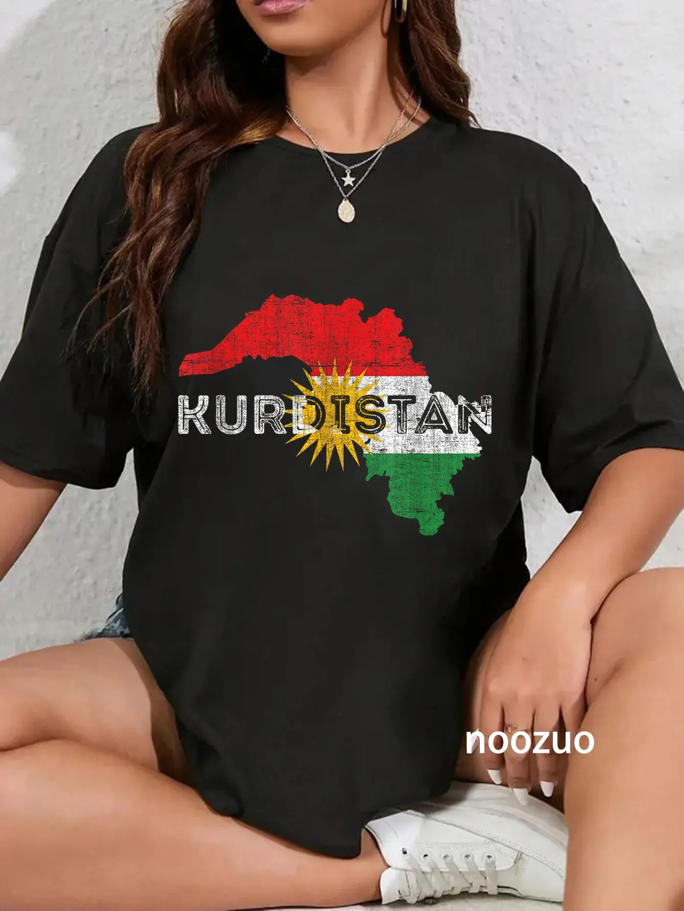 100% Cotton Kurdish Map and Flag Souvenir - Distressed Kurdistan T-Shirt