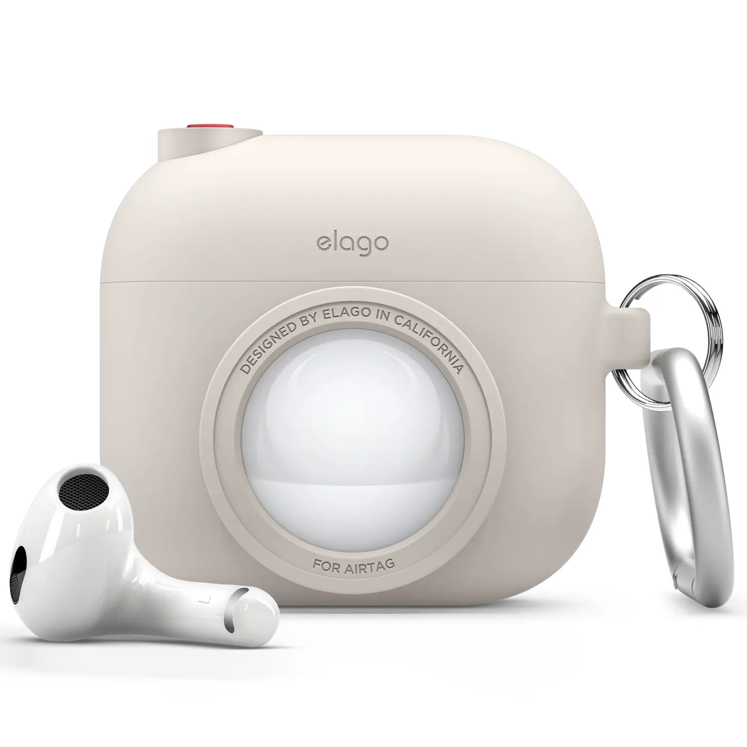 elago Silicone Earphone Protective Cover for AirPods 3 & AirTag - Retro Camera Concept Audio Accessory, Durable Non-Toxic Silicone, Built-In Slot, Extra Drop Cushion, Shockproof, In-Ear Fit, 4 Color Options, with Protector