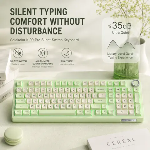 SOLAKAKA KI99 Pro Creamy Wireless Mechanical Keyboard - Noise-Reducing Layers, Quiet Hot-Swappable Switches, RGB Backlit, Gasket Structure, Flex-Cut PCB, 3-Way Built-In Long-Lasting Batteries, Avocado Green Computer Gaming Keyboard