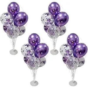 4Sets Purple Balloons Stand,Purple Balloons Stands for Table,Purple Balloons Centerpieces for Tables for Birthday, Shower,Wedding,Anniversary Table Party Decorations.(With light string)