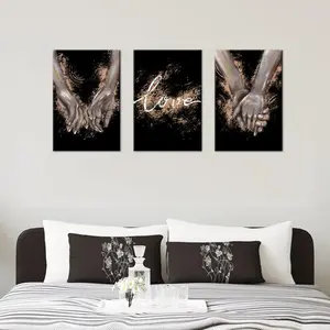 3 pcs Unframed Love and Hand in Hand Canvas Wall Art Romantic Couple Pictures Black Love Wall Decor for Living Room Bedroom Decoration