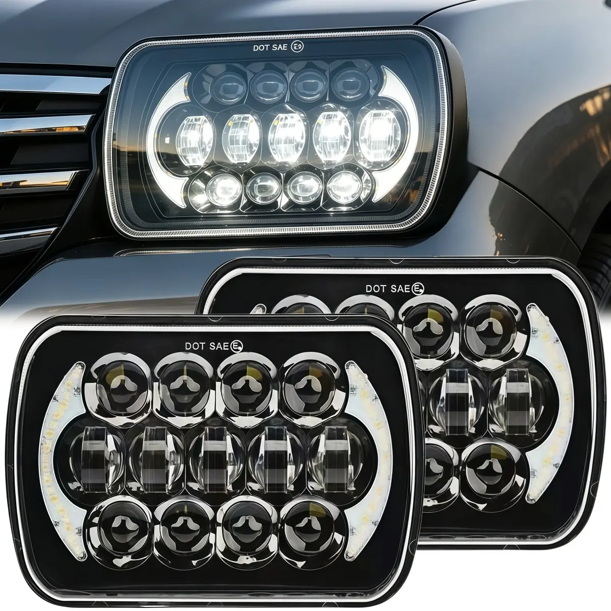 1 Pair 120W Rectangular 5x7 6x7 Inch Led Headlight High Low Beam Headlamp Fits for Jeep Wrangler YJ Cherokee XJ Kenworth T300 1997-2010 Replacement H6054 H5054 H6054LL 69822 6052 6053