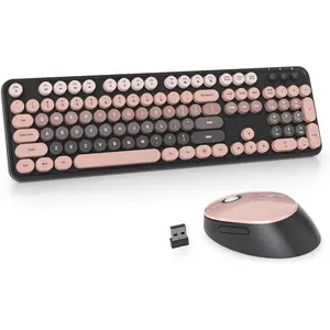 and Black Keyboard  , Retro Typewriter Round Keycaps Full-Size  Keyboard 2.4GHz for Desktop Laptop and PC (Dark Plum)
