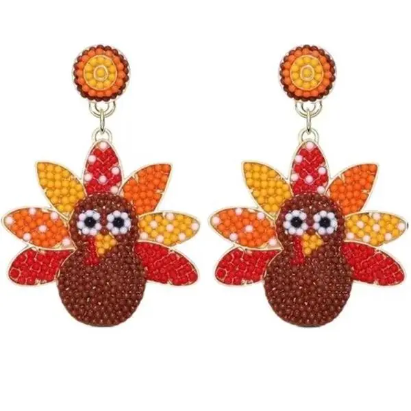 Thanksgiving Earrings Beaded Fall Earrings for Women, Handmade Pumpkin Turkey Maple Leaf Drop Dangle Earrings Thanksgiving Accessory Holiday Gifts