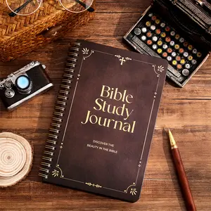 Vintage Hard Cover Bible Study Journal A5 Notebook with Colorful Stickers Thick Paper Gold Lettering & Decorative Design for Business Travel Records Classic Aesthetic